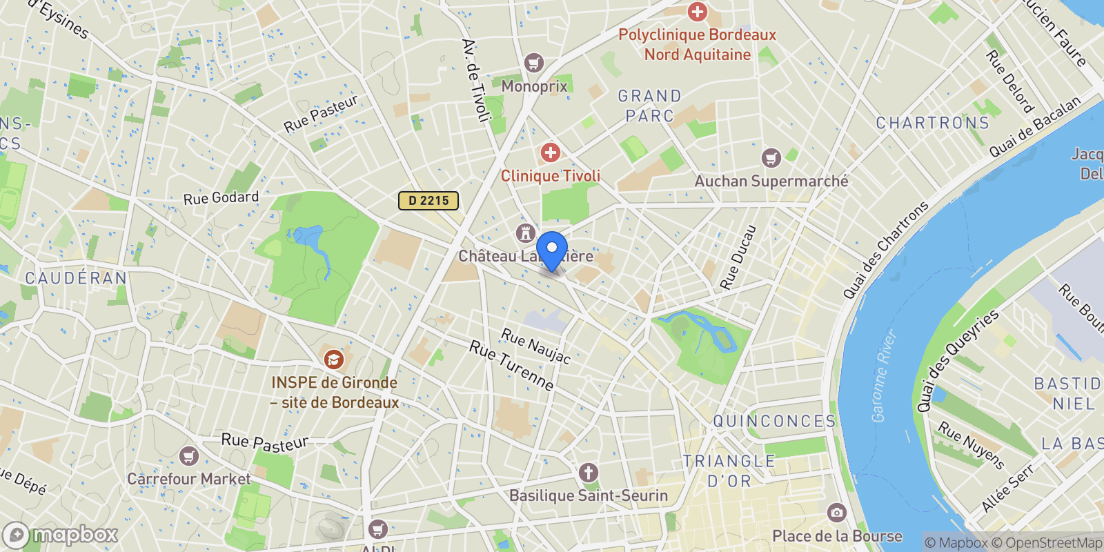 Map showing Bordeaux, Nouvelle-Aquitaine, France.