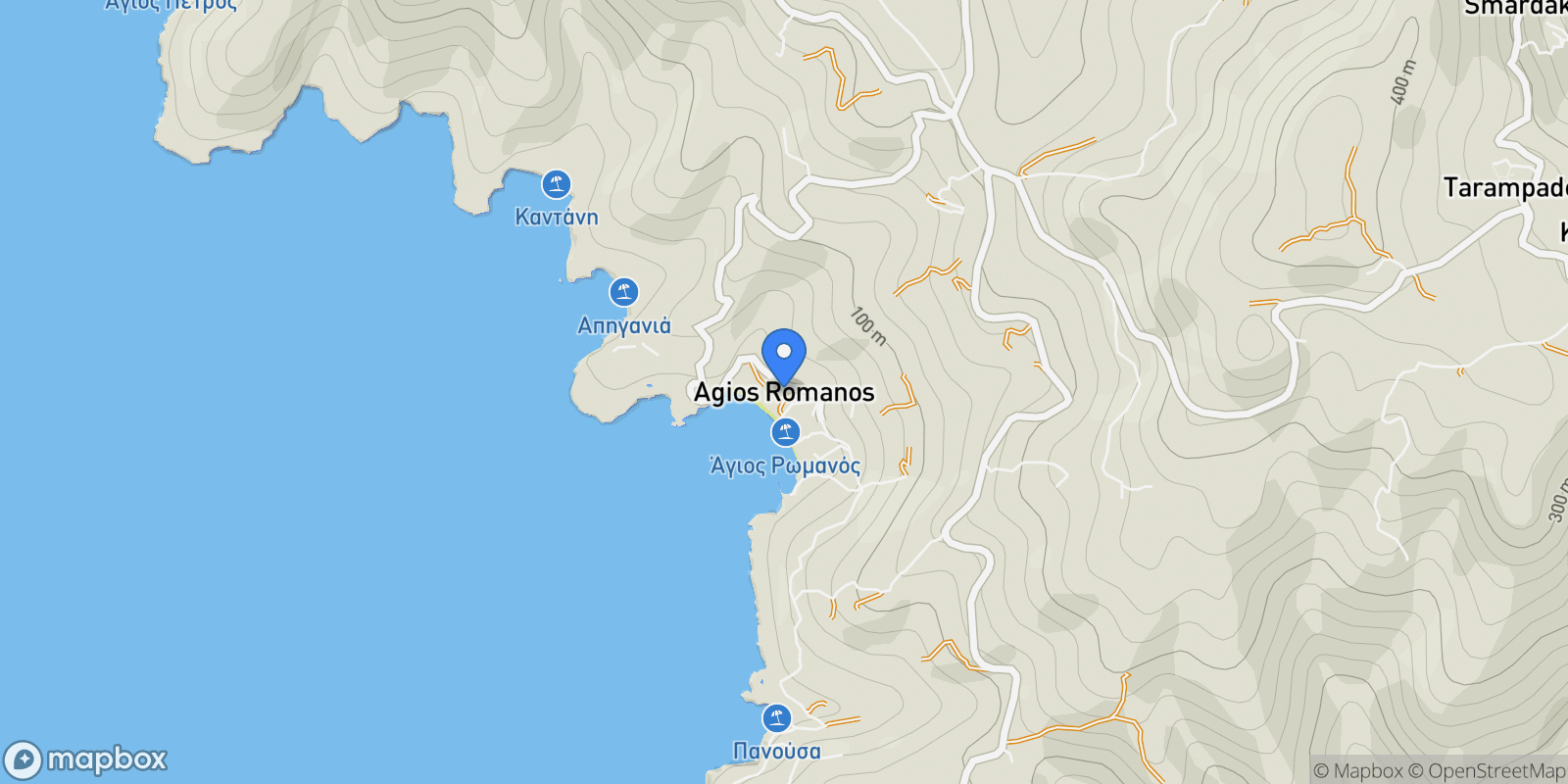 Map showing Agios Romanos Pan's Melody, Tinos, 84200, Tinos, Aegean, Greece.