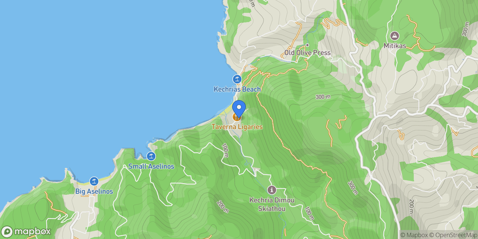 Map showing Ligaries Asteri, Skiathos, E 37002, Skiathos, Thessaly and Central Greece, Greece.