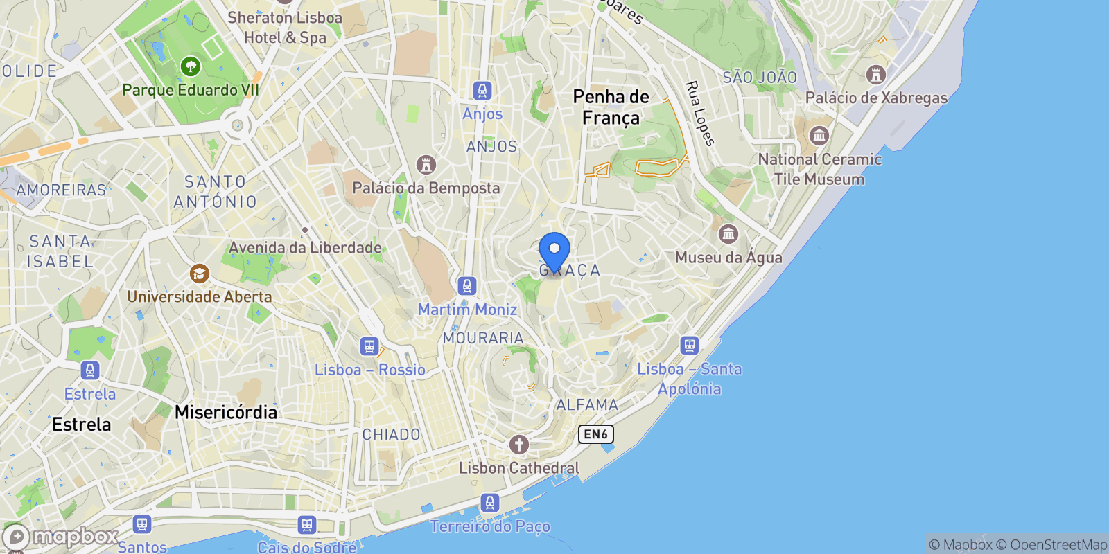 Map showing Graça, Lisbon, Portugal, Sao Vicente, Lisbon, Portugal.