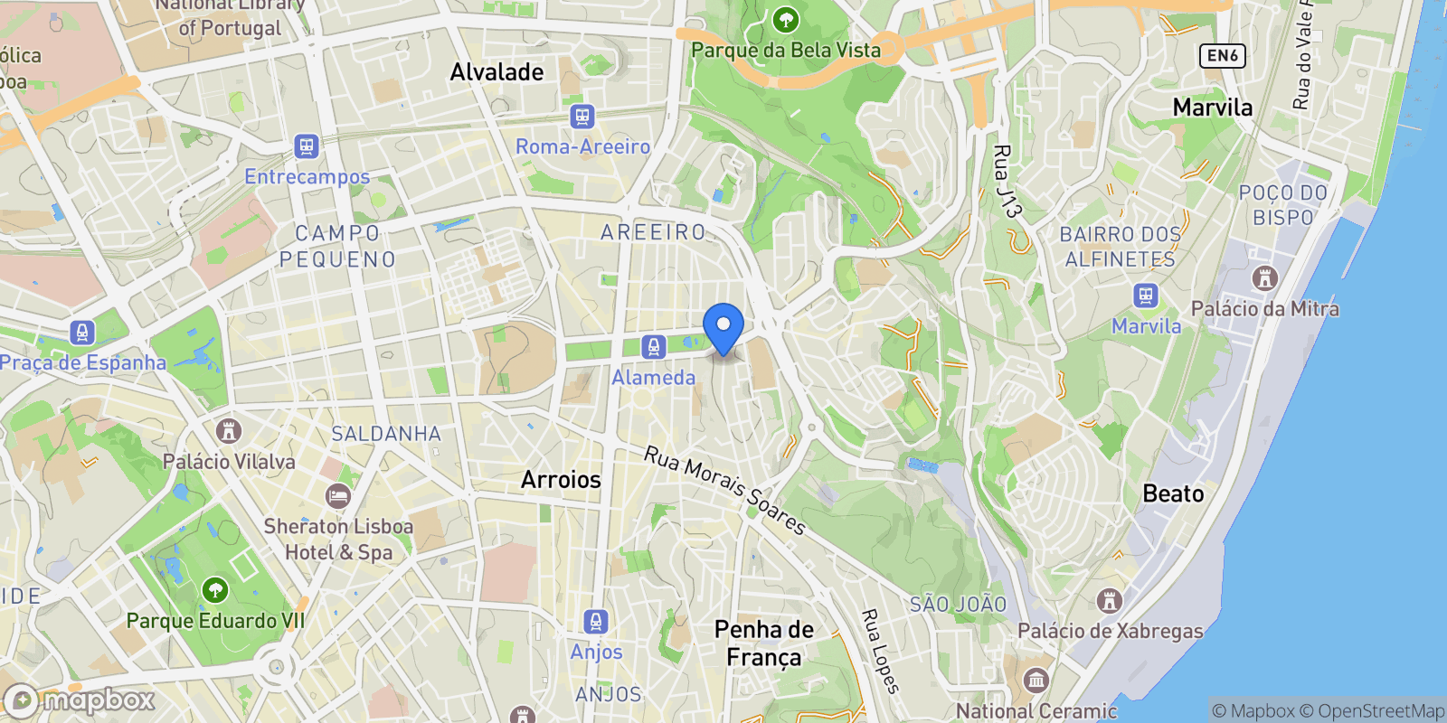 Map showing R. Barão de Sabrosa, 1900 Lisboa, Portugal, Penha de Franca, Lisbon, Portugal.