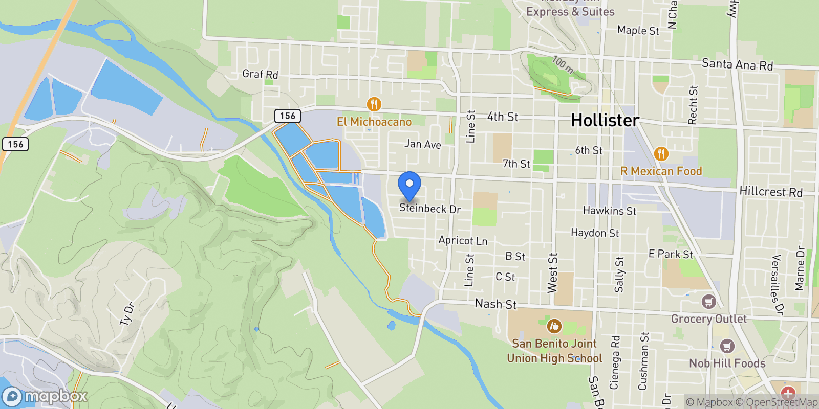 Map showing 1254 Steinbeck Drive, Hollister, CA 95023, Hollister, California, United States.