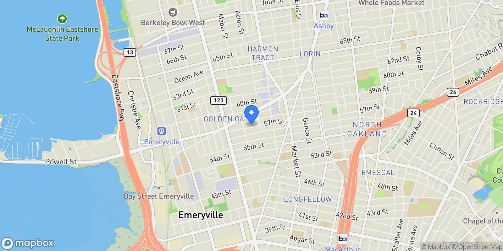 Map showing 1028 55, Oakland, CA 94608, Oakland, California, United States.