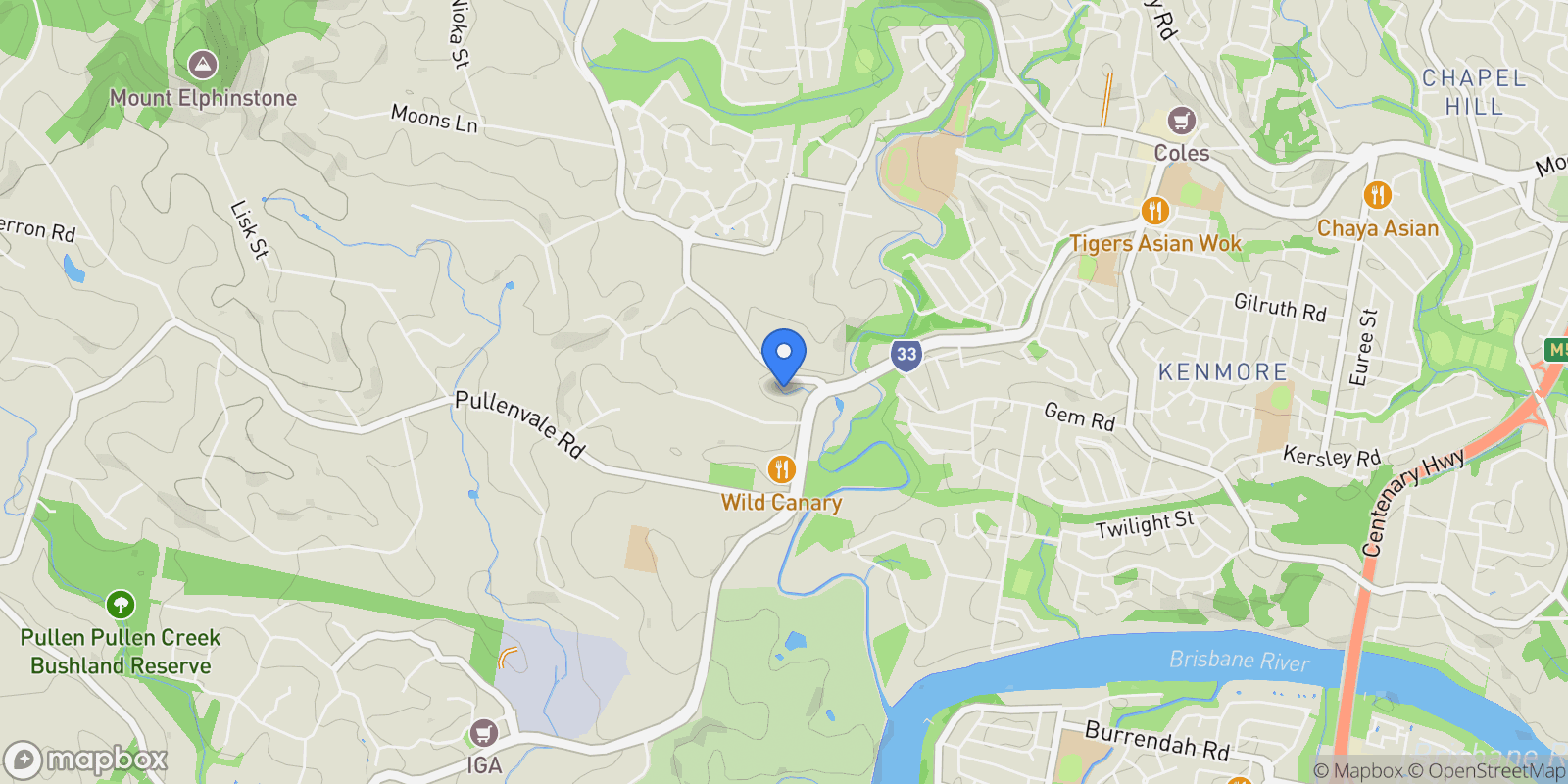 Map showing 5 Wybelenna St, Brookfield QLD 4069, Australia, Brookfield, Queensland, Australia.