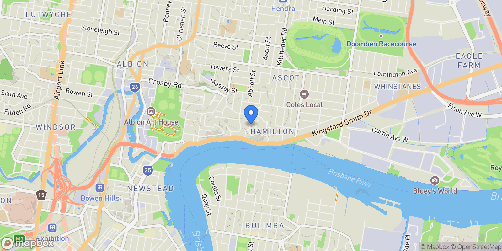 Map showing 7 Prospect Terrace, Hamilton QLD 4007, Australia, Hamilton, Queensland, Australia.