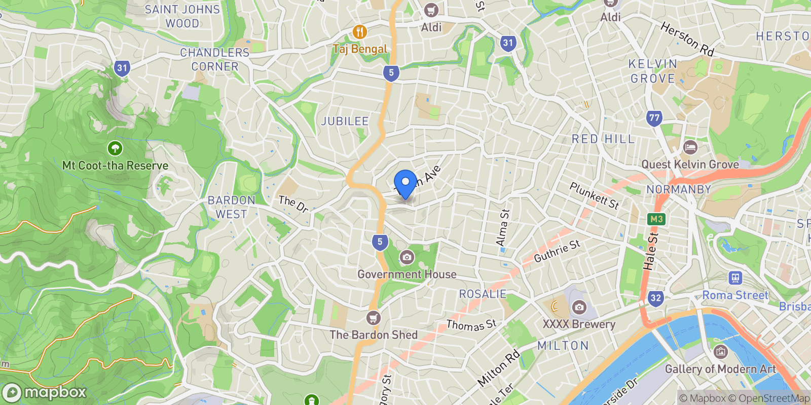 Map showing 39 Garfield Dr, Paddington QLD 4064, Australia, Paddington, Queensland, Australia.