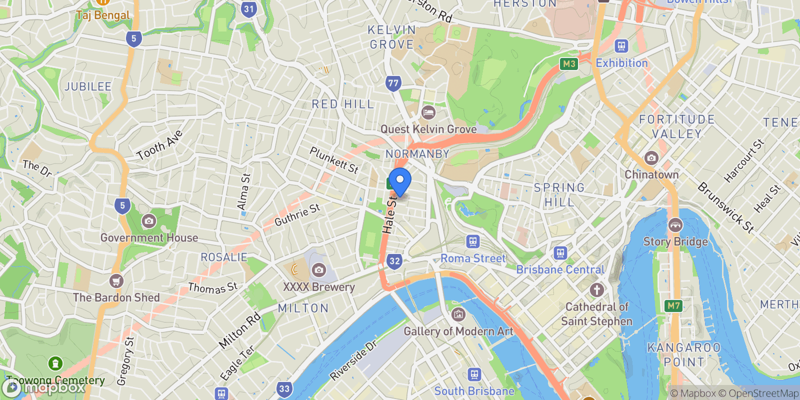 Map showing 100 Princess St, Petrie Terrace QLD 4000, Australia, Petrie Terrace, Queensland, Australia.
