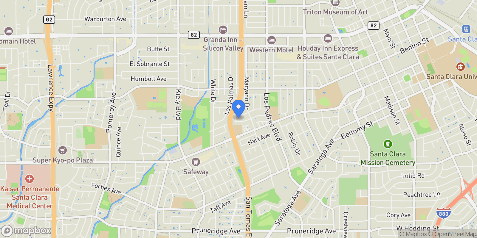 Map showing 2421 Karen Drive, Santa Clara, CA 95050, Santa Clara, California, United States.