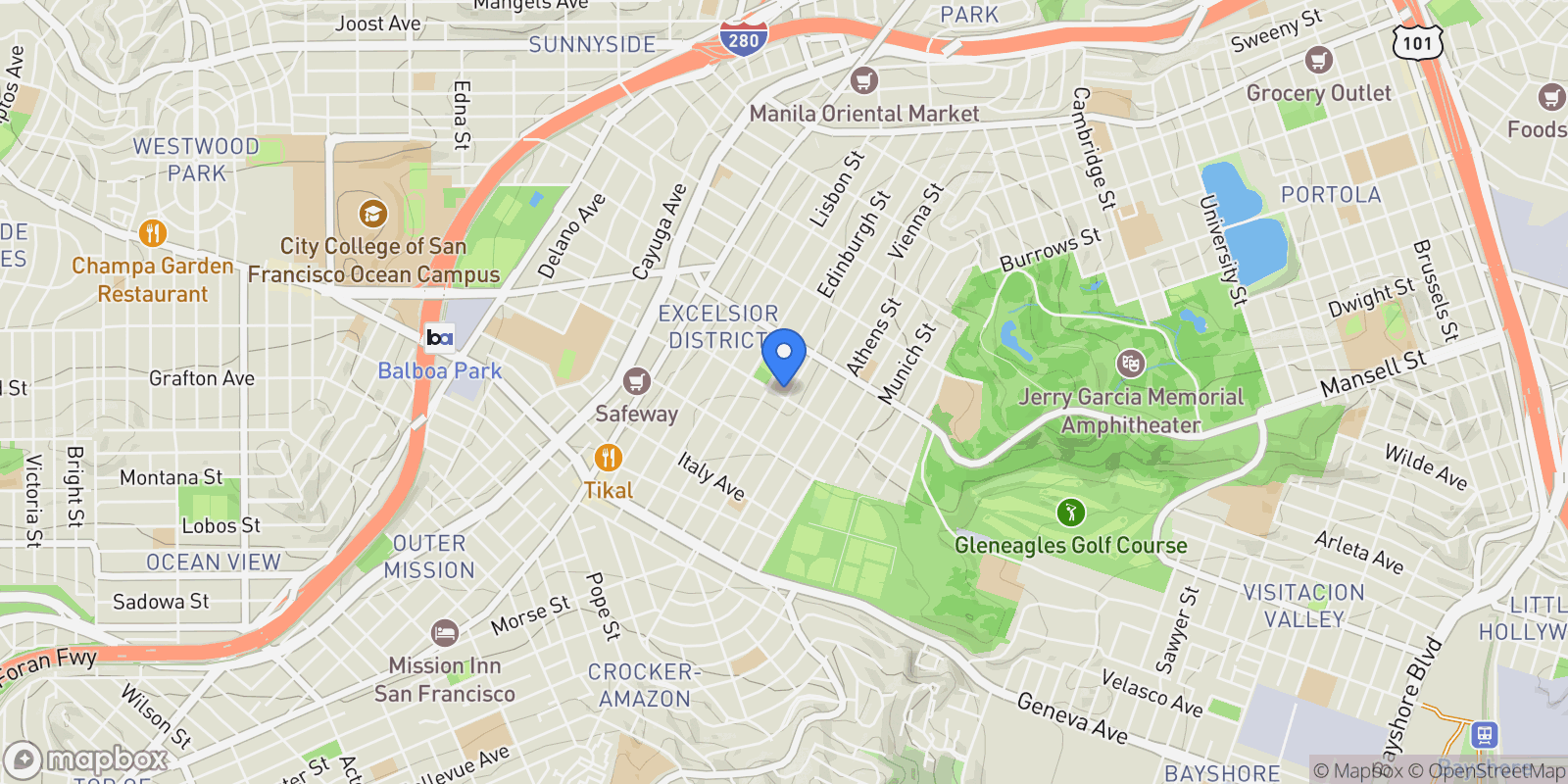 Map showing 537 Russia, San Francisco, CA 94112, San Francisco, California, United States.