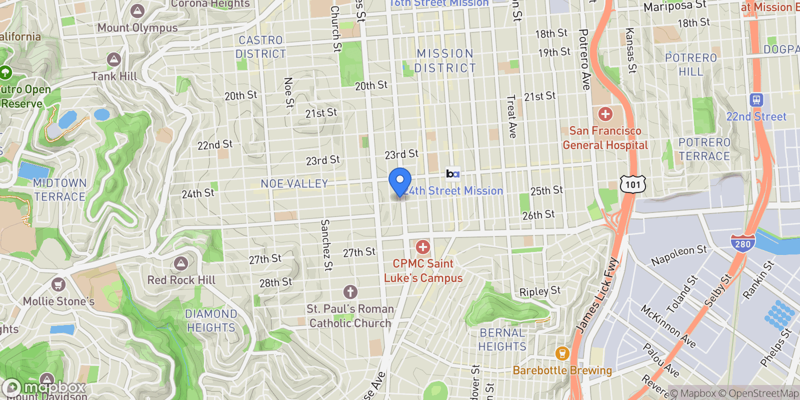 Map showing 1294 Guerrero, San Francisco, CA 94110, San Francisco, California, United States.