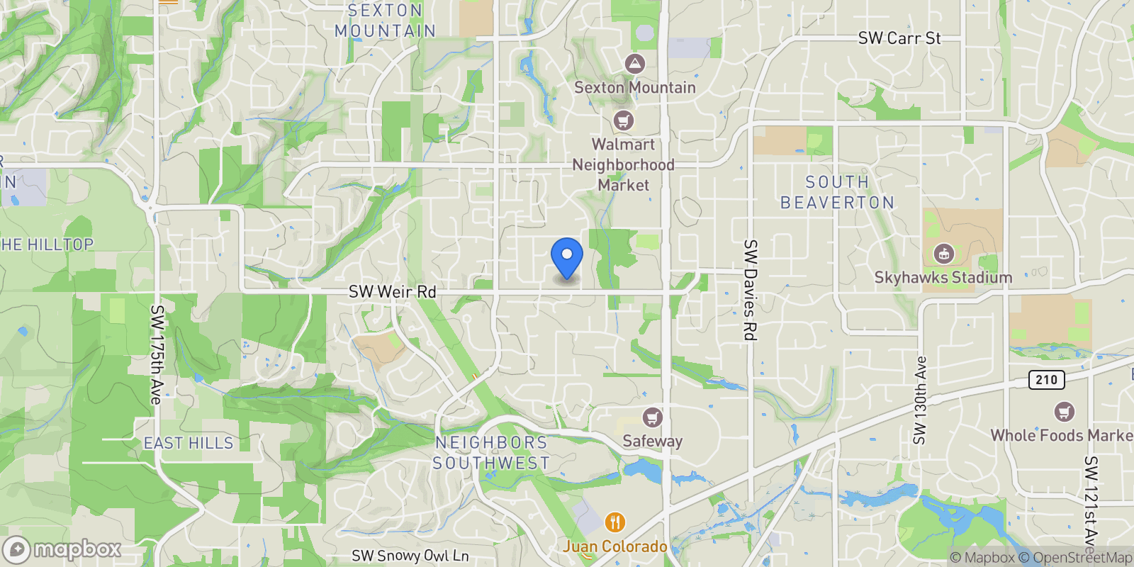 Map showing 15095 SW WEIR RD, Beaverton, Oregon, United States.