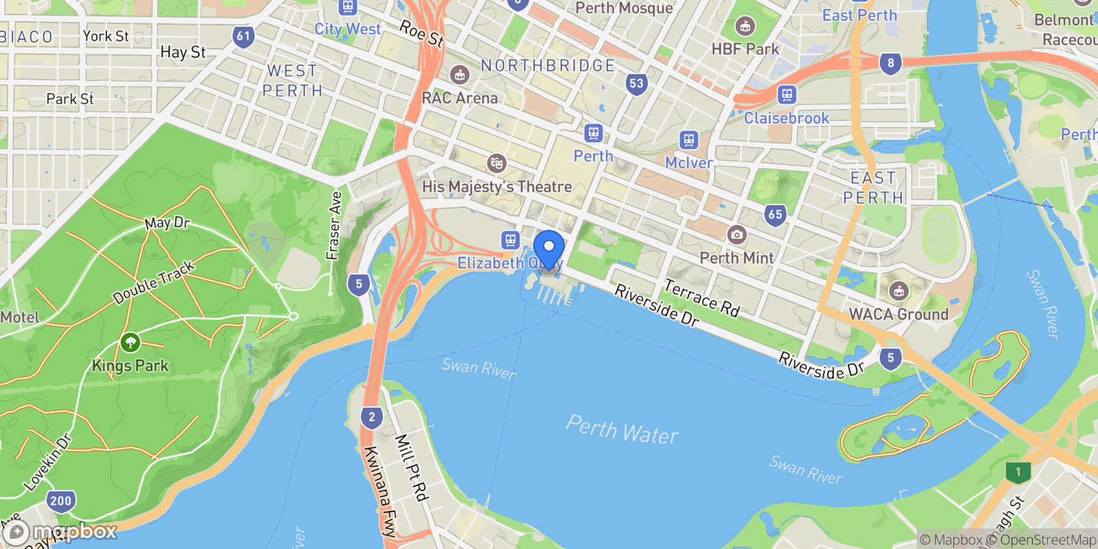 Map showing 607/11 Barrack Square, Perth, WA, East Perth, Western Australia, Australia.