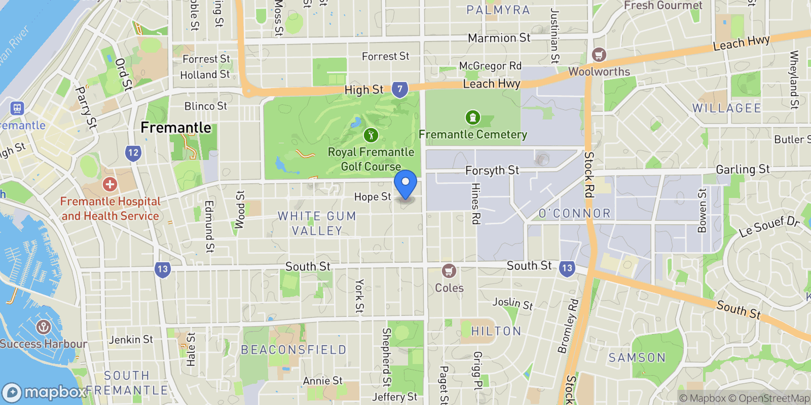 Map showing 10A Biddles Lane White Gum Valley, Perth WA, WA 6162, White Gum Valley, Western Australia, Australia.
