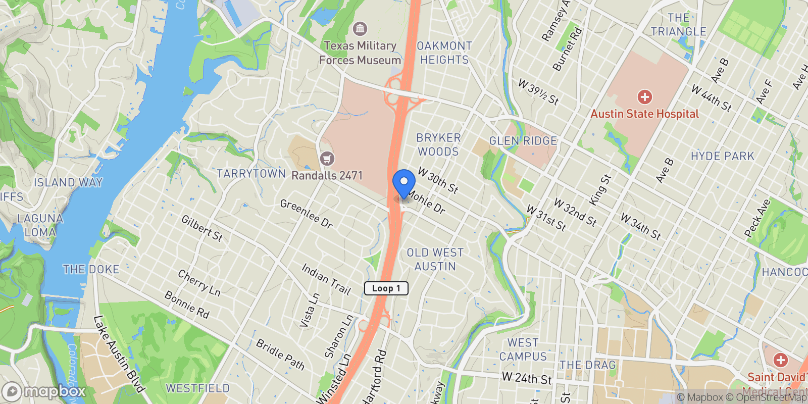 Map showing 1804 NORTHWOOD RD, Austin, Texas, United States.