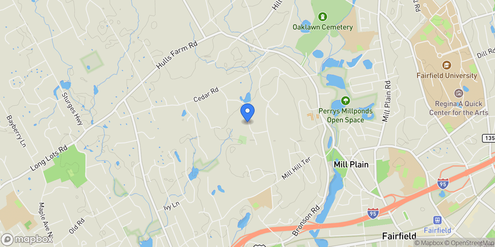 Map showing 1135 Mill Hill Road, Fairfield, Connecticut, United States.