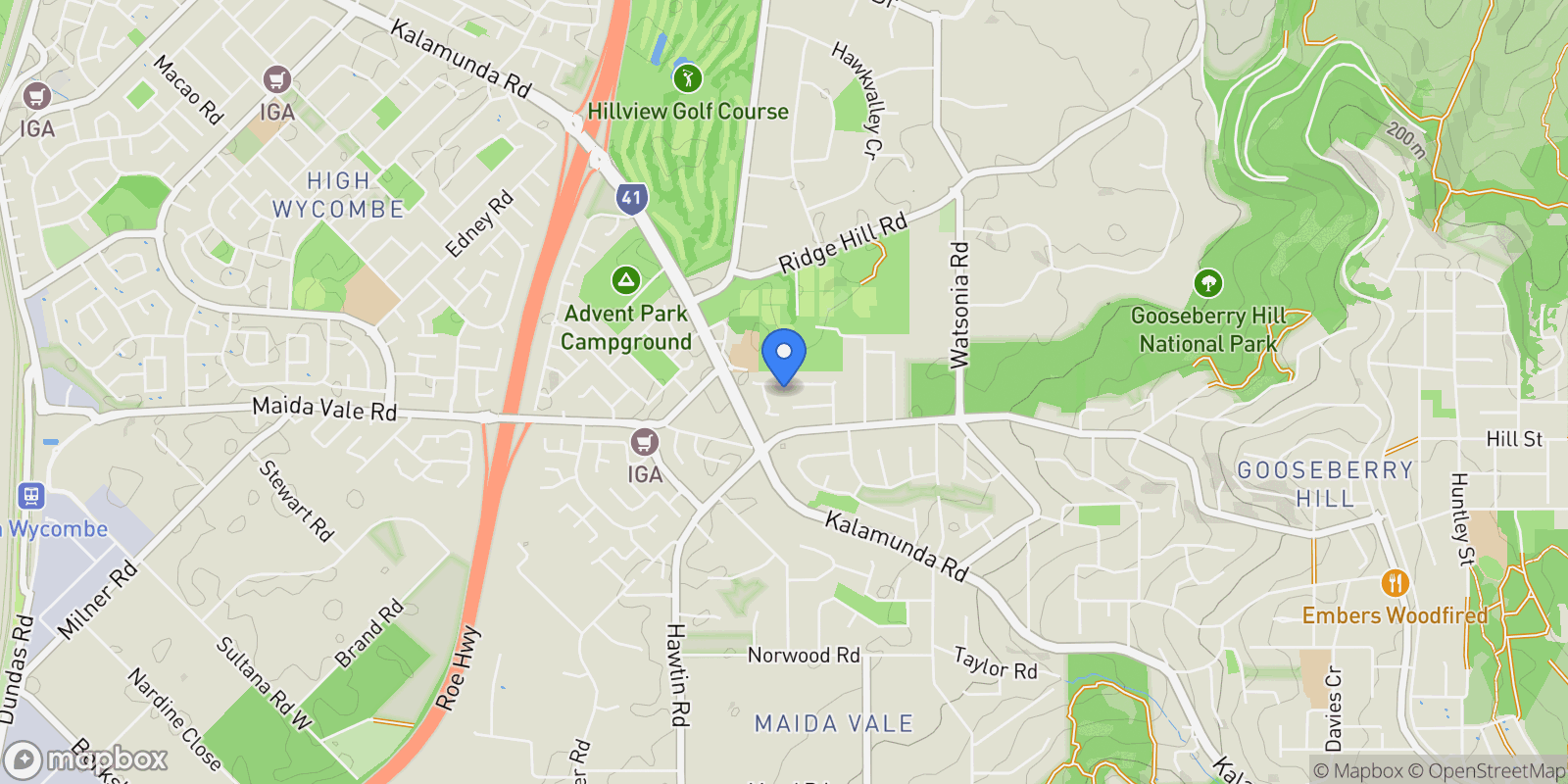 Map showing 40 Bugendore Street Maida Vale, Perth, WA 6057, Perth, Western Australia, Australia.