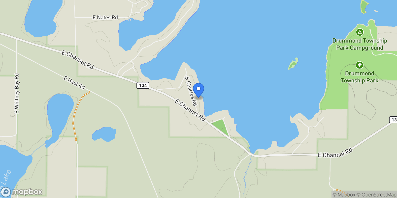 Map showing 35685 S Charles Rd, Drummond Island, MI 49726, Drummond, Michigan, United States.