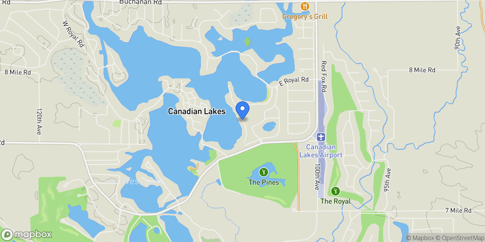 Map showing 7663 Bay Meadow, Canadian Lakes, MI 49346, Stanwood, Michigan, United States.