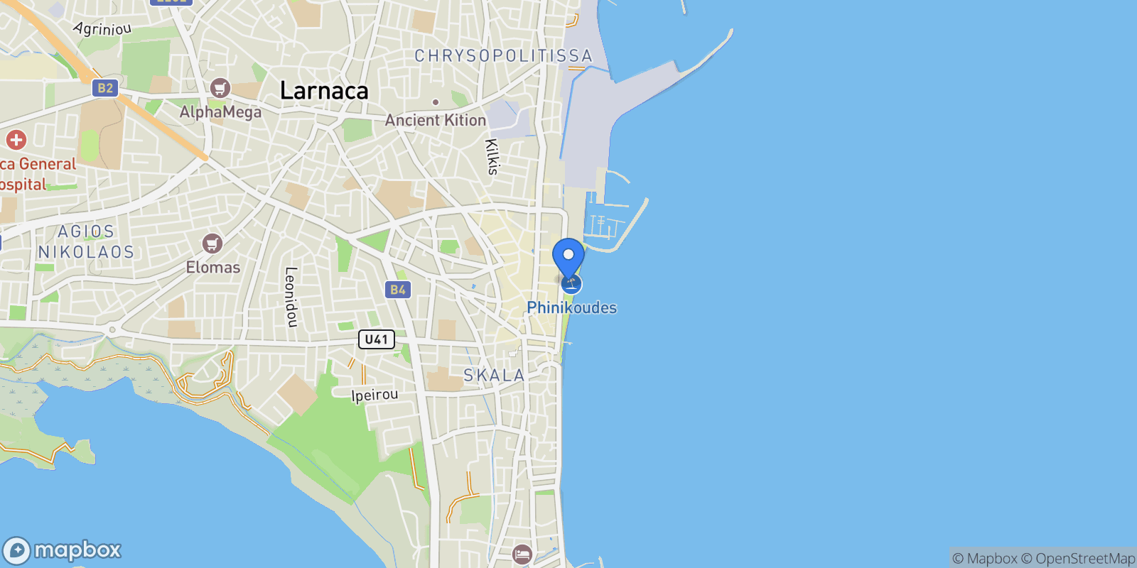 Map showing Finikoudes, Cyprus, Finikoudes, Larnaca, Cyprus.