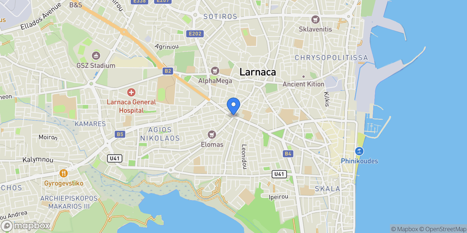 Map showing Larnaca, Cyprus, Larnaca, Larnaca, Cyprus.