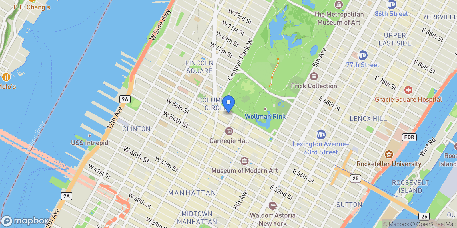 Map showing 210 Central Park South 17D, New York, NY 10019, New York, New York, United States.
