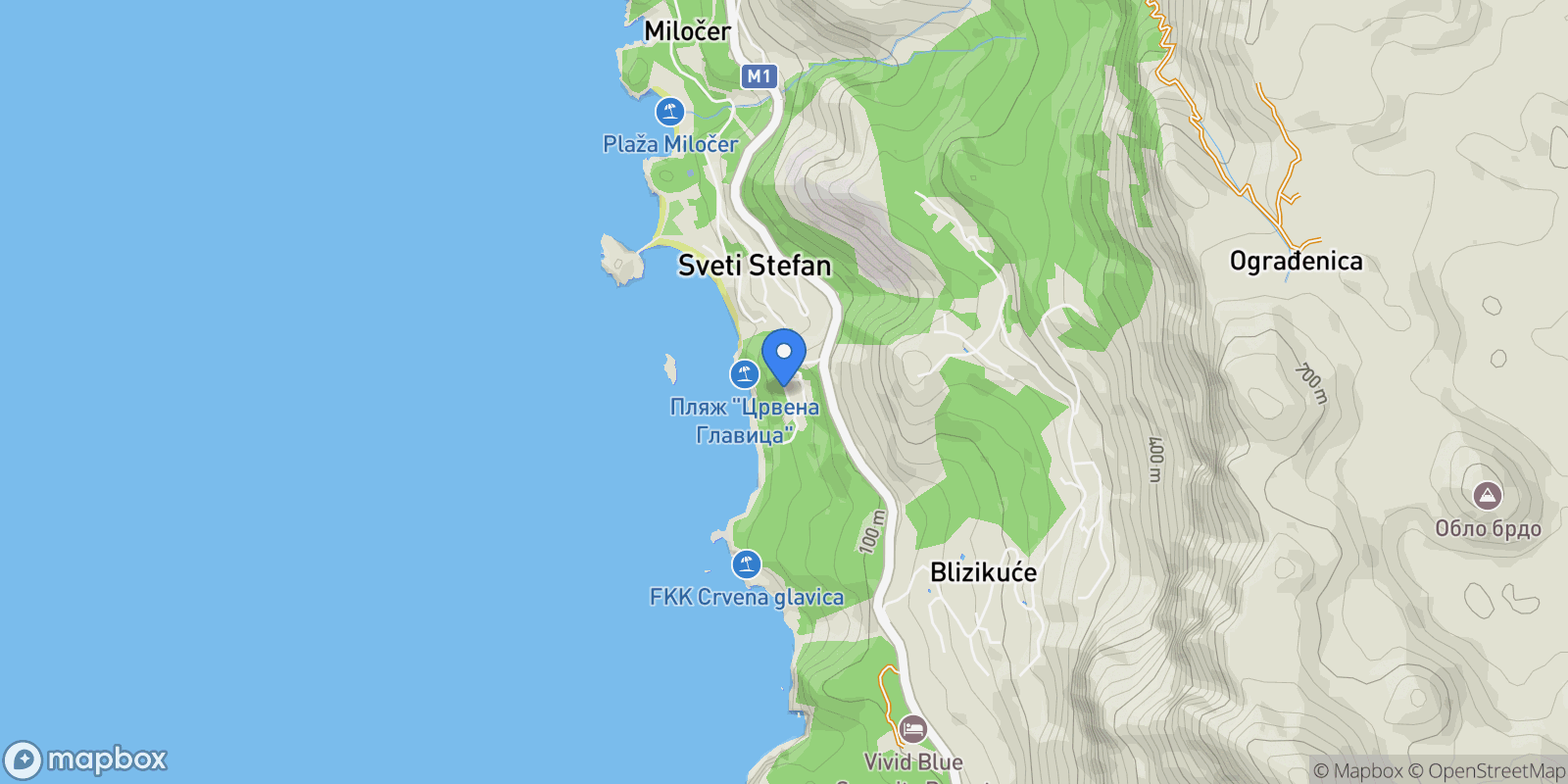 Map showing Montenegro, Sveti Stefan, Budva Municipality, Montenegro.