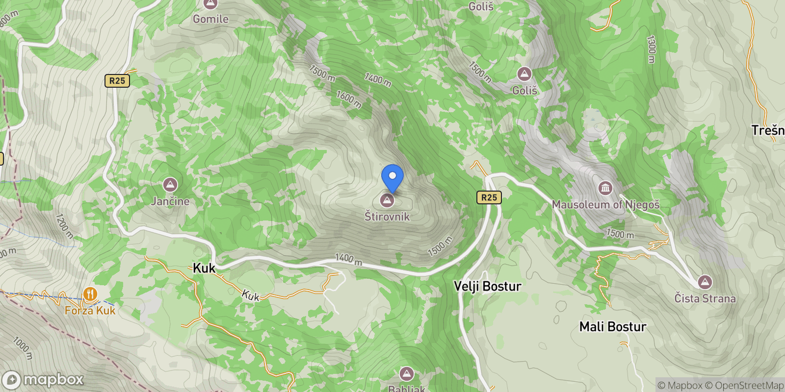 Map showing Lovćen, Montenegro, Cetinje, Cetinje Municipality, Montenegro.