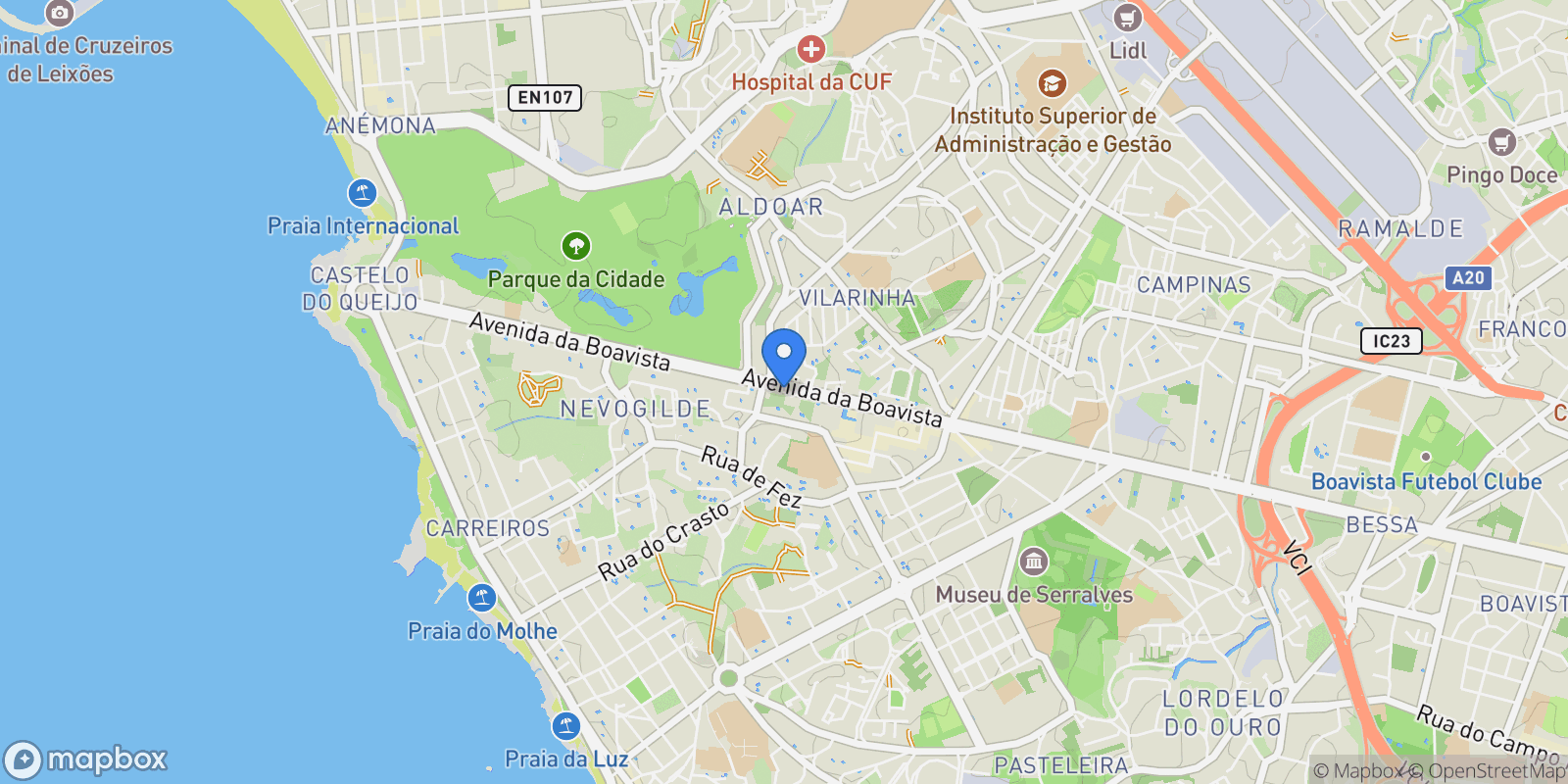 Map showing Aldoar, Foz do Douro e Nevogilde, Porto, Aldoar, Foz do Douro e Nevogilde, Porto District, Portugal.