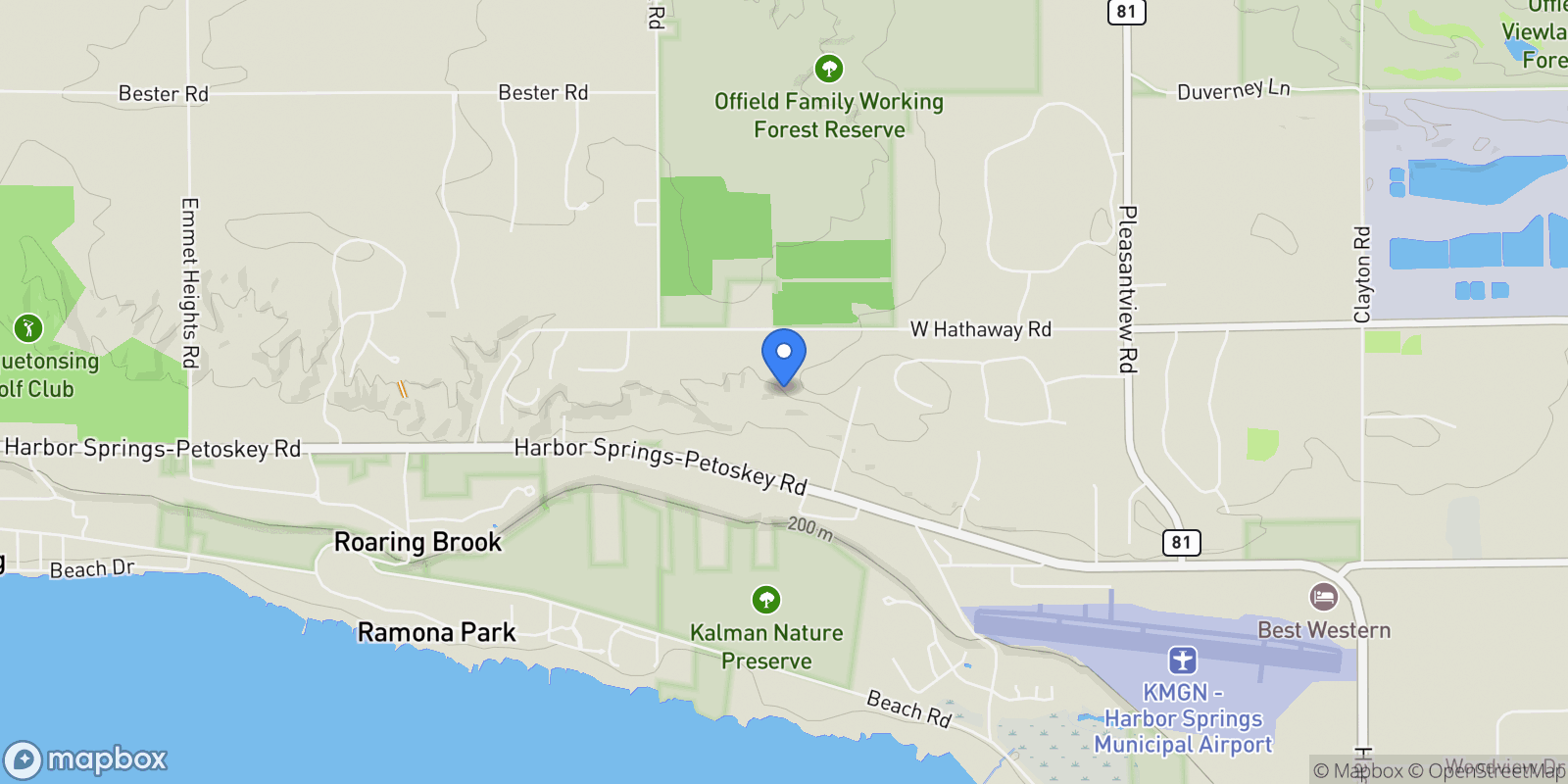 Map showing 731 W Hathaway Road, Harbor Springs, MI 49740, Wequetonsing, Michigan, United States.