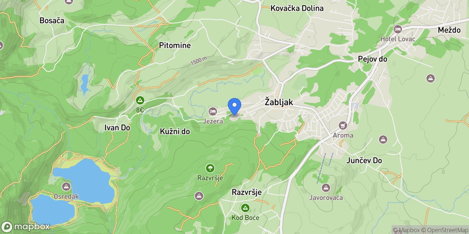 Map showing 5437+9PQ, Žabljak, Montenegro, Žabljak, Žabljak Municipality, Montenegro.