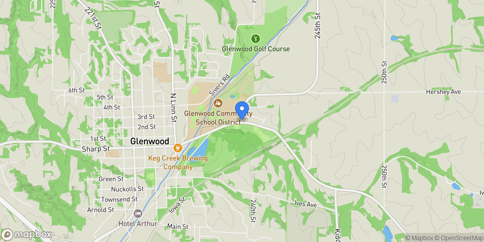 Map showing 46 ACRES 245th St, GLENWOOD, IA 51534, Glenwood, Iowa, United States.
