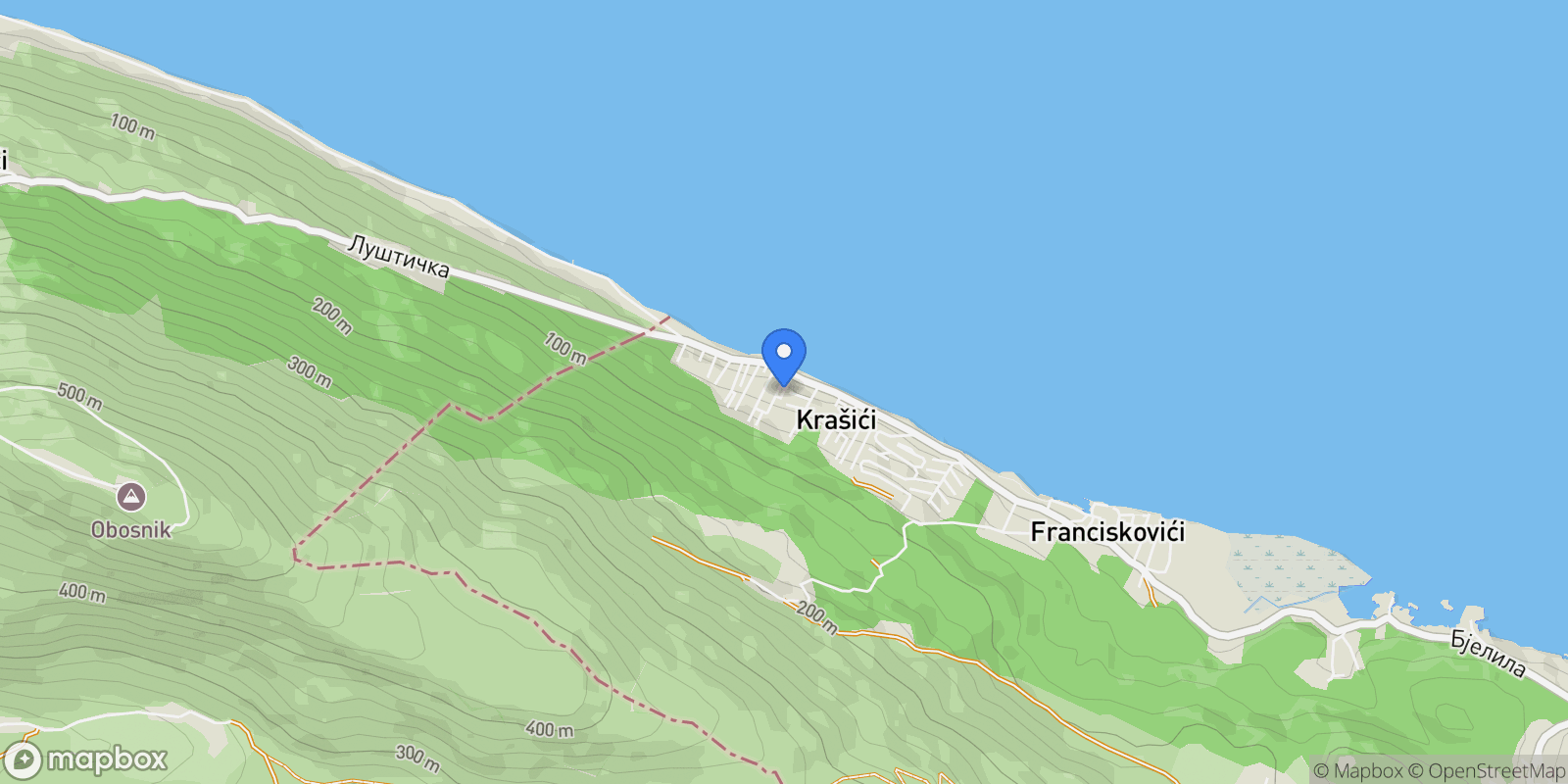 Map showing Čakalova, Krašići, Montenegro, Krašići, Tivat Municipality, Montenegro.