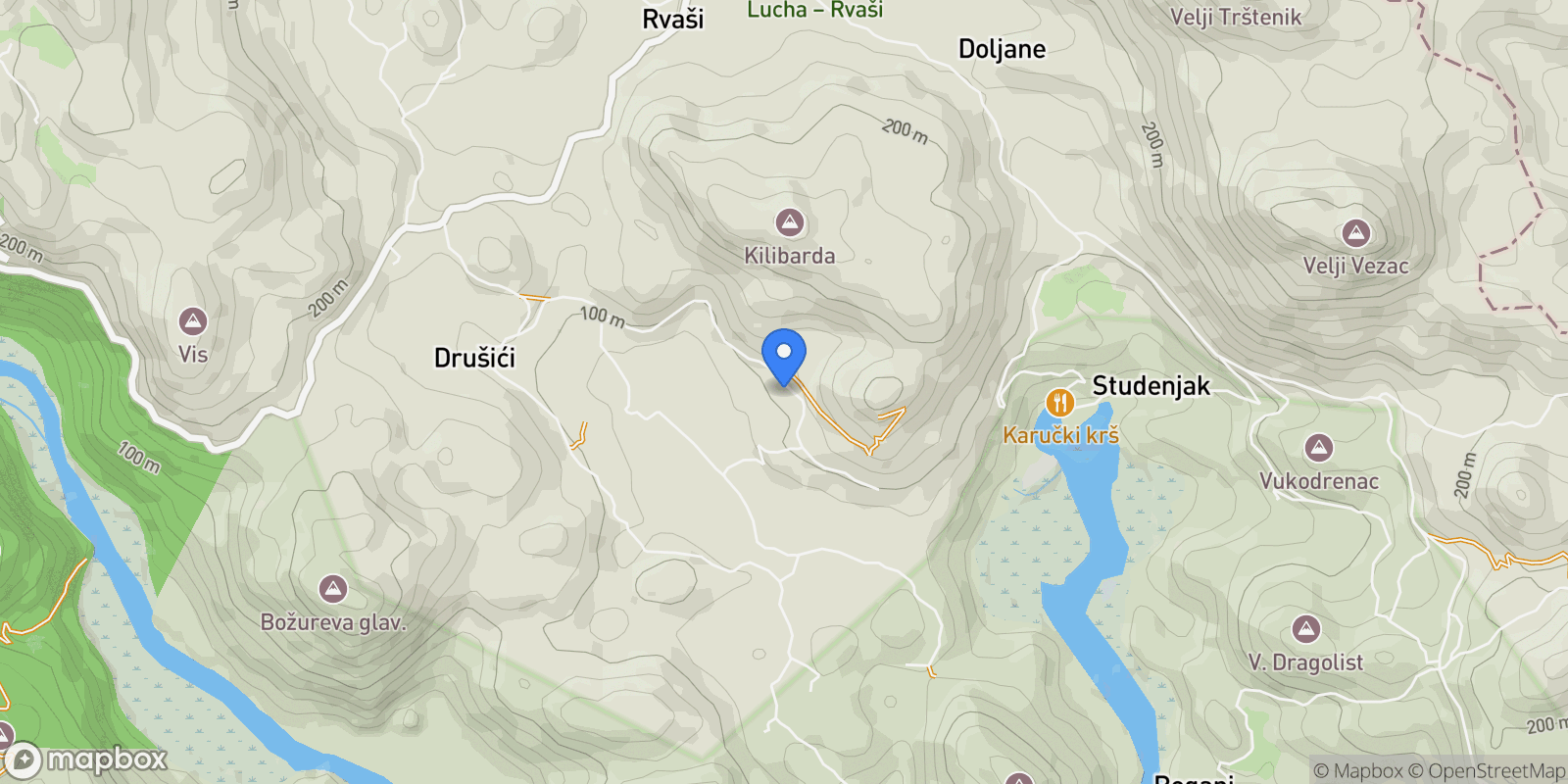 Map showing B.B, Drušići 81250, Montenegro, Drušići, Cetinje Municipality, Montenegro.
