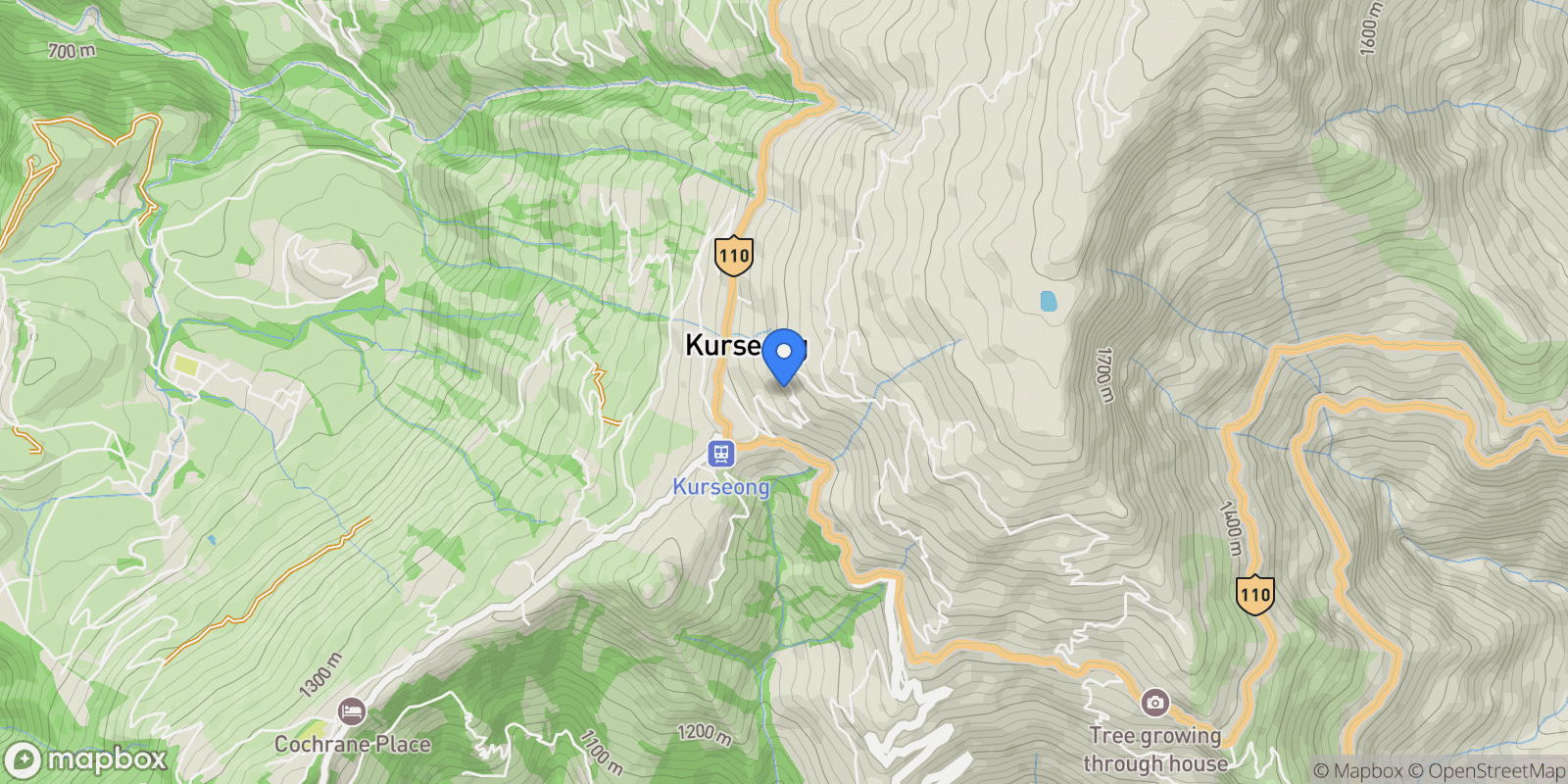 Map showing Kurseong, Darjeeling, WB, Kurseong, West Bengal, India.