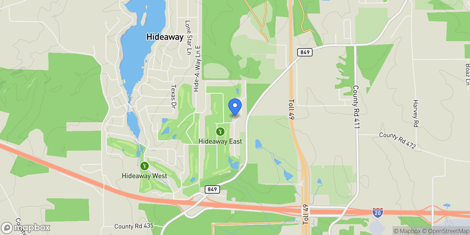 Map showing 104 Ryder Cup, Hideaway, TX 75771, Hideaway, Texas, United States.