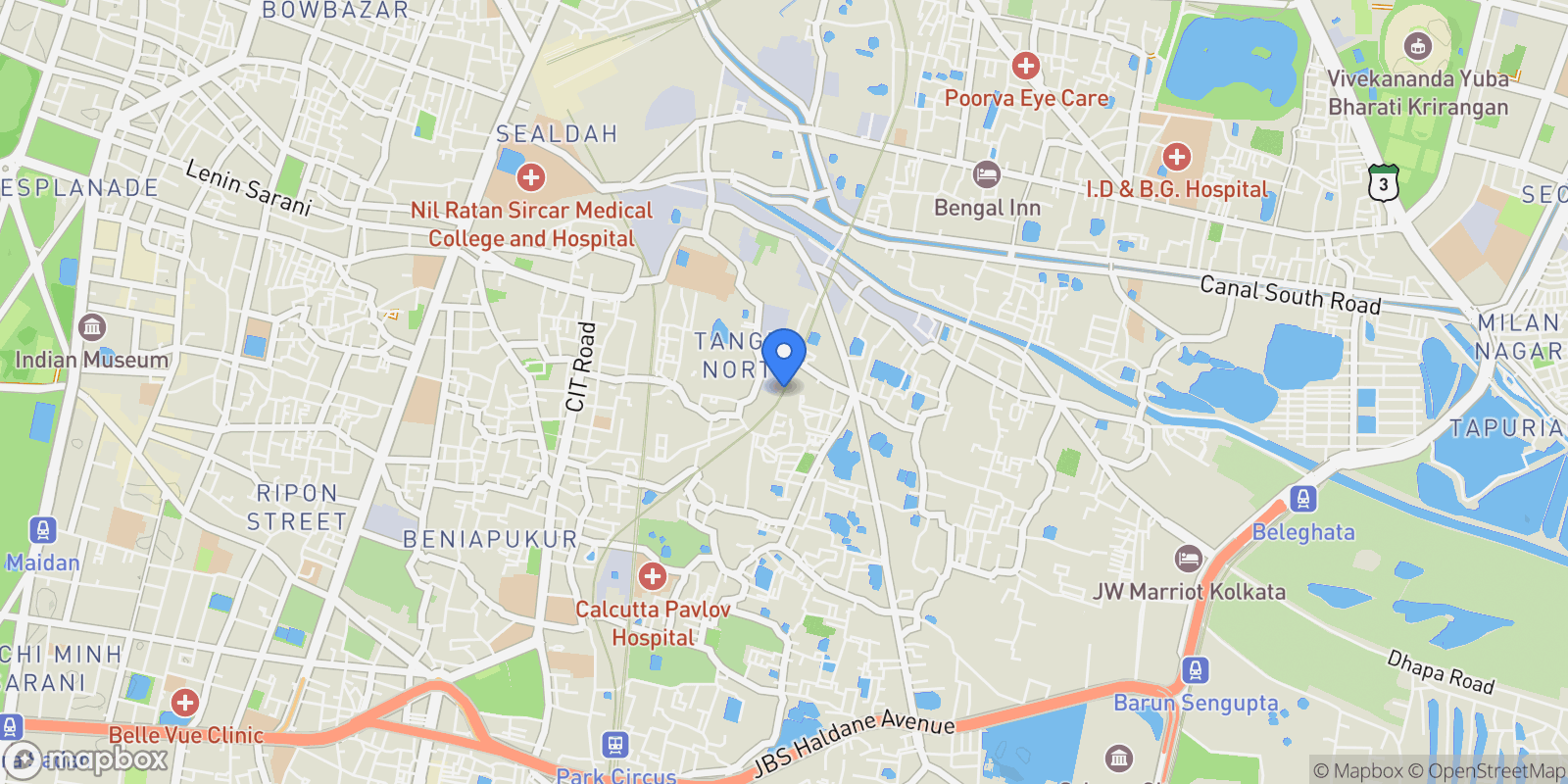 Map showing Kolkata, WB 700015, Kolkata, West Bengal, India.