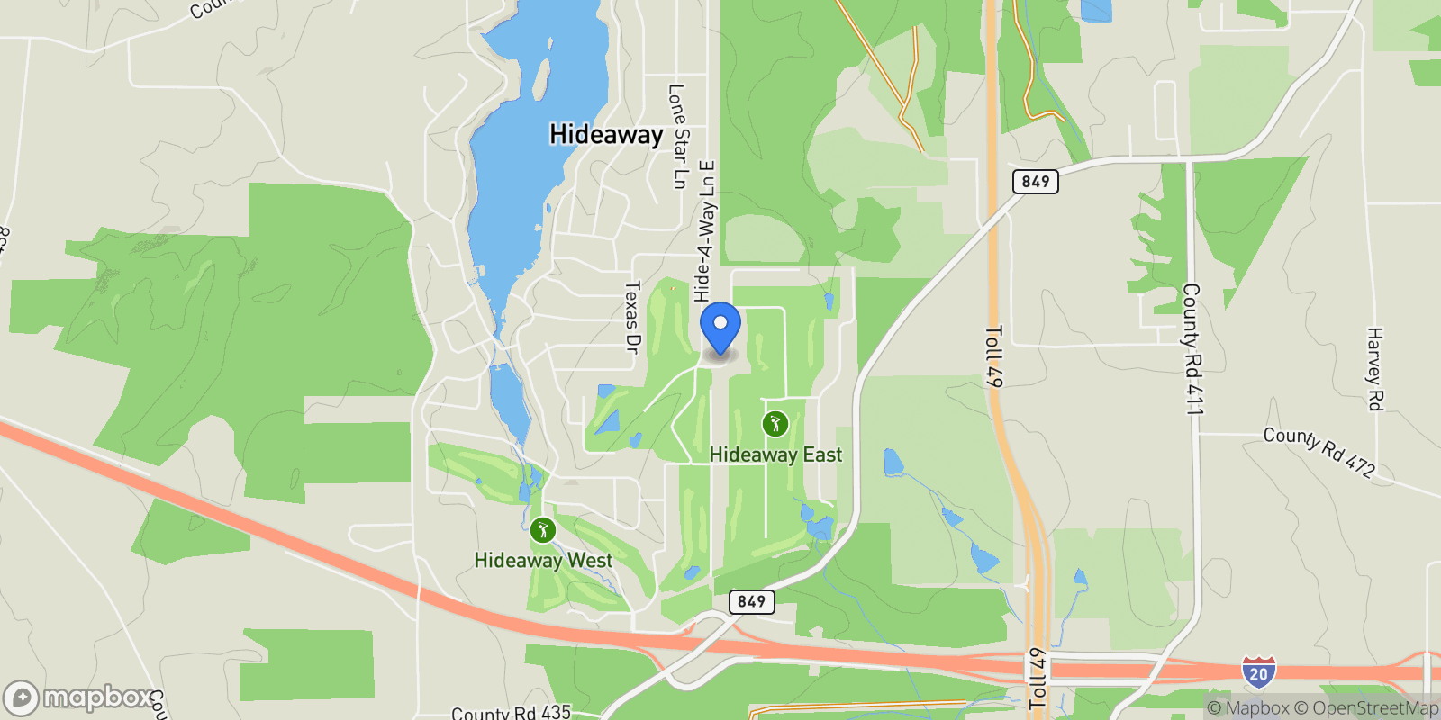 Map showing 202 Winged Foot Dr, Hideaway, TX 75771, Hideaway, Texas, United States.