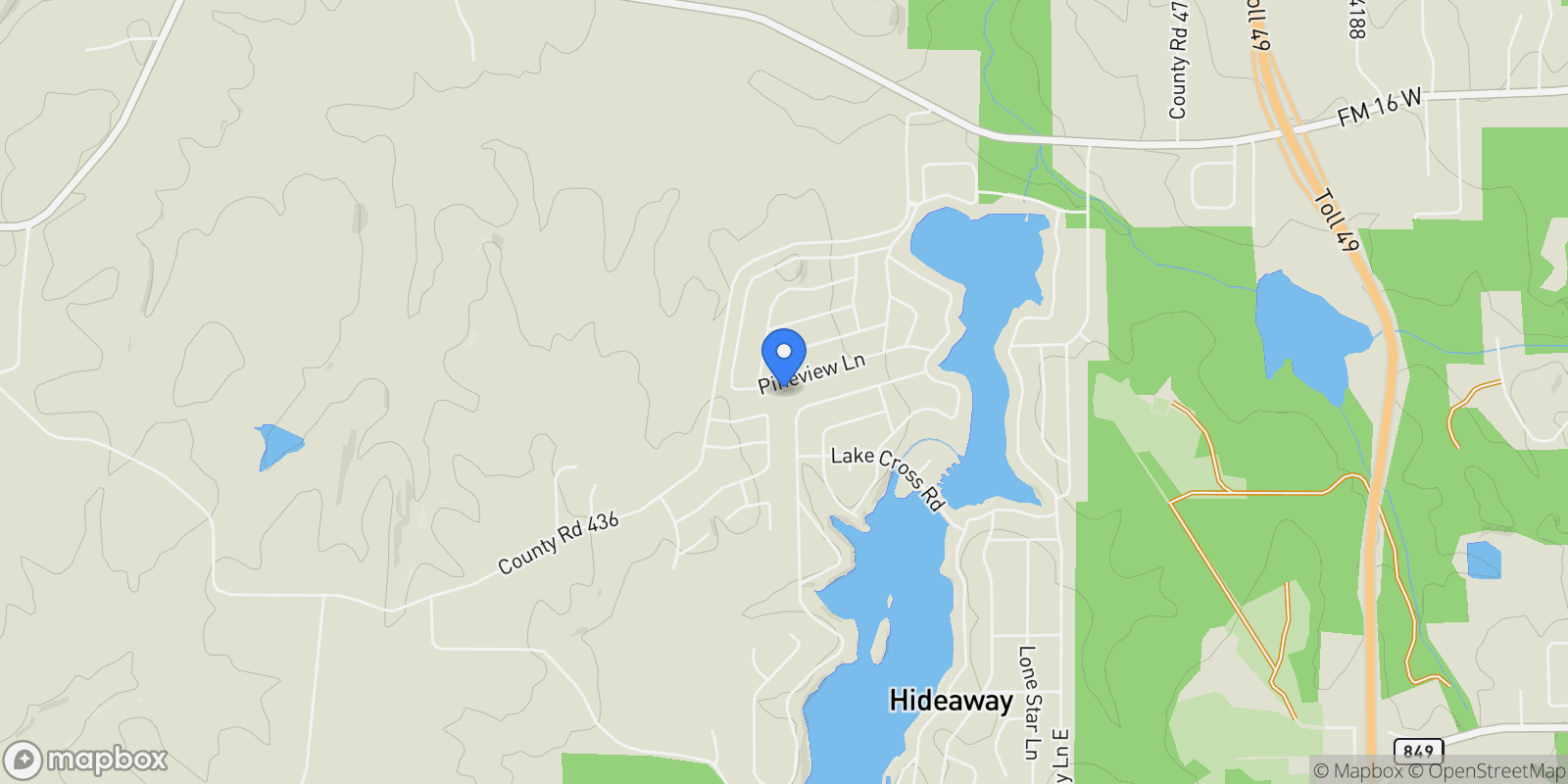 Map showing 1644 Pineview Lane, Hideaway, TX 75771, Hideaway, Texas, United States.