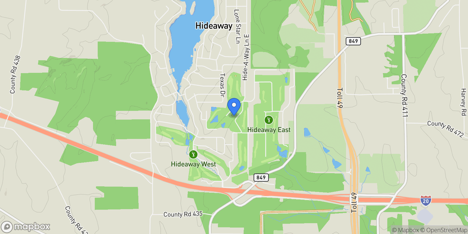 Map showing 214 E Hideaway Lane East, Hideaway, TX 75771, Hideaway, Texas, United States.