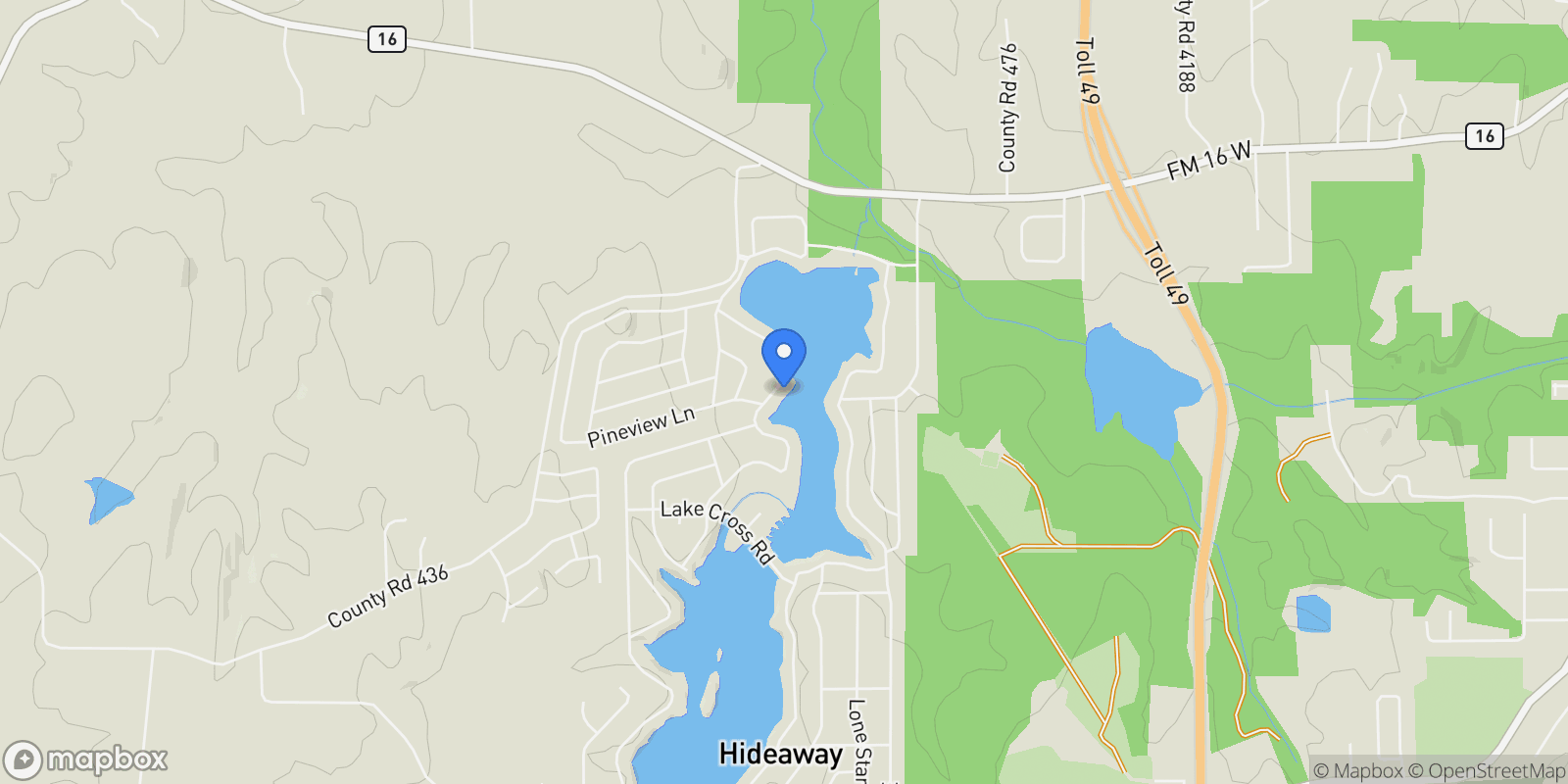 Map showing 1613 Tanglewood Drive East, Hideaway, TX 75771, Hideaway, Texas, United States.