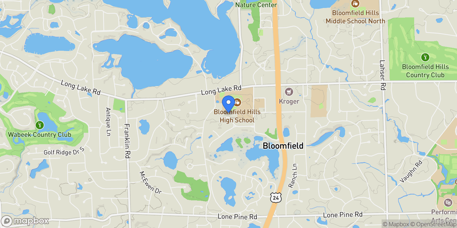 Map showing 1214 Copperwood Drive, Bloomfield Hills, MI, 48302, USA, Bloomfield Hills, Michigan, United States.