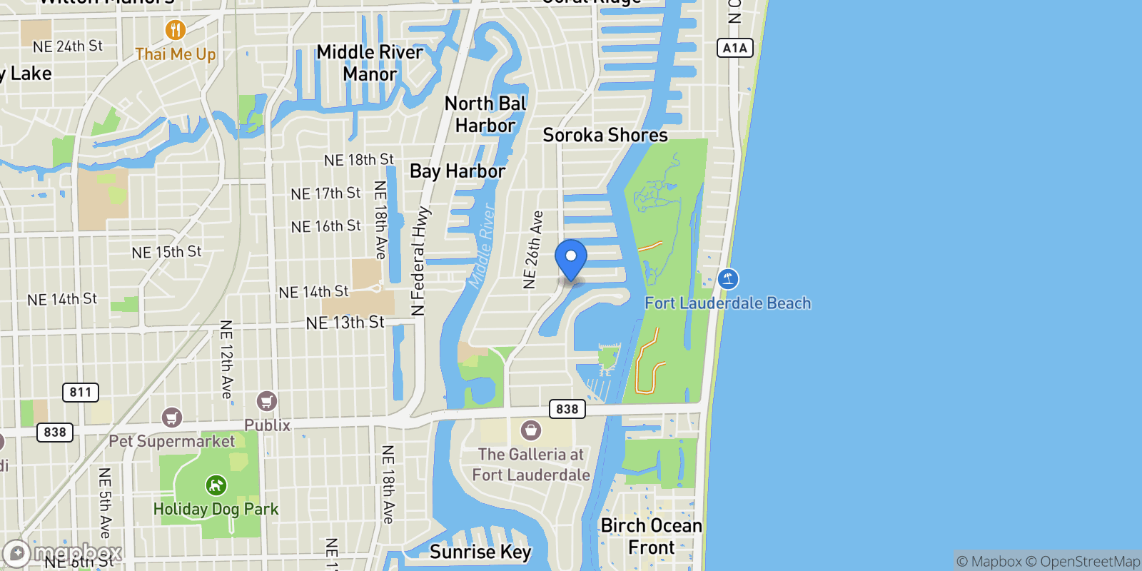 Map showing 1368 BAYVIEW DR, Fort Lauderdale, Florida, United States.
