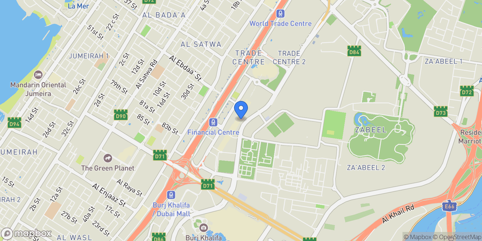 Map showing 676H+CQ9 - Trade Centre - DIFC - Dubai - United Arab Emirates, Dubai, Dubai, United Arab Emirates.