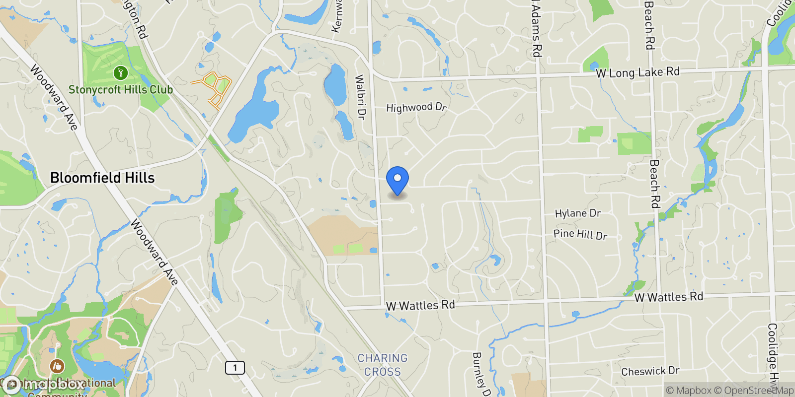 Map showing 433 Whippers In Court, Bloomfield Hills, MI, 48304, USA, Bloomfield Hills, Michigan, United States.