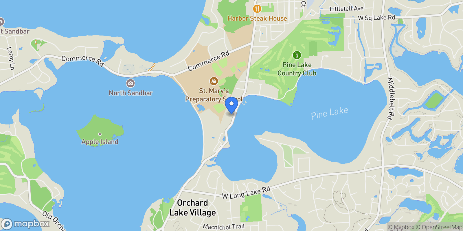 Map showing 3642 Orchard Lake Road, West Bloomfield, MI, 48324, USA, Orchard Lake Village, Michigan, United States.