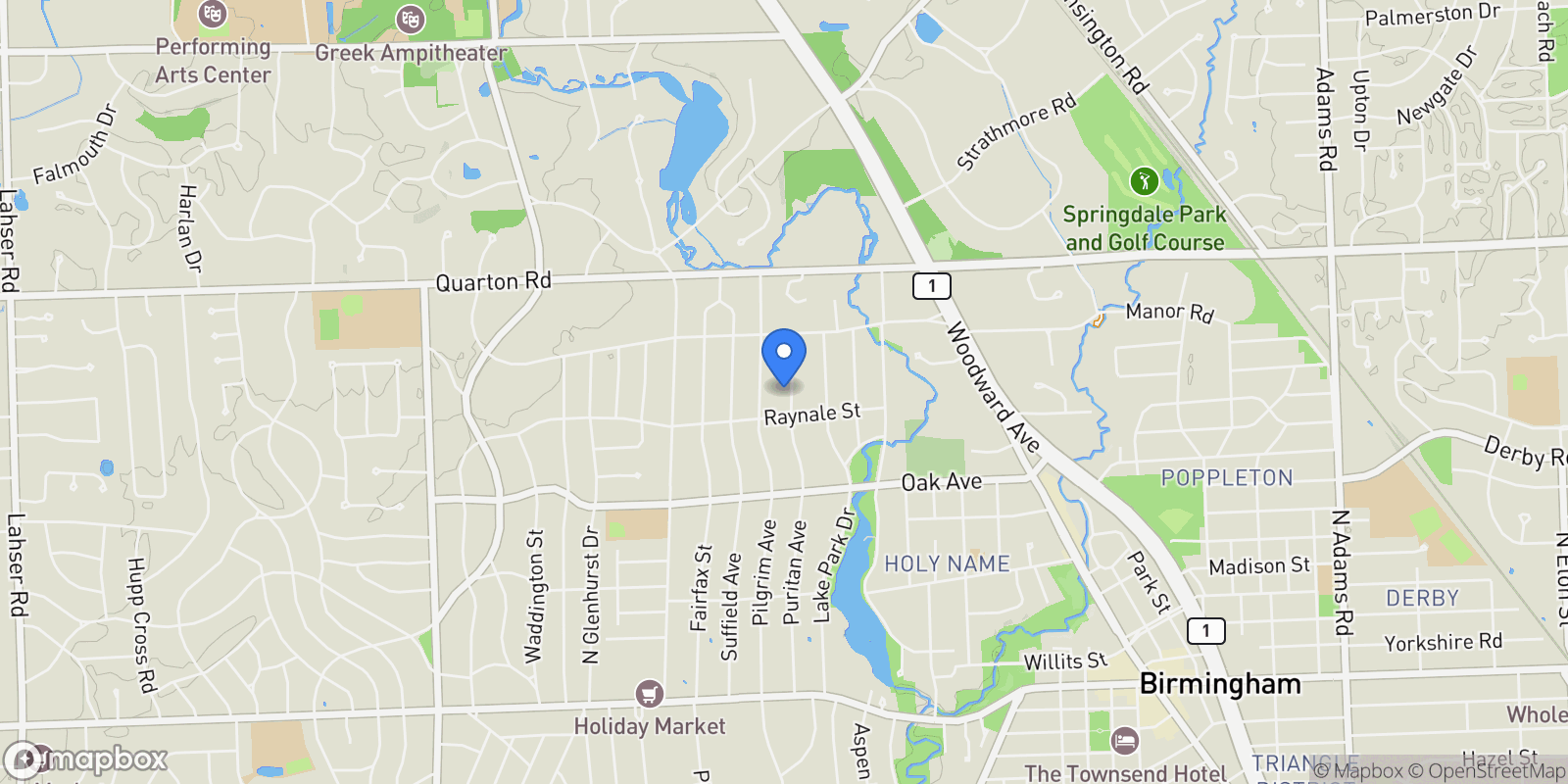 Map showing 1183 Puritan Avenue, Birmingham, MI, 48009, USA, Birmingham, Michigan, United States.