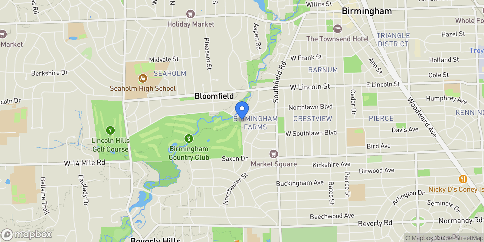 Map showing 1395 Northlawn Boulevard, Birmingham, MI, 48009, USA, Birmingham, Michigan, United States.