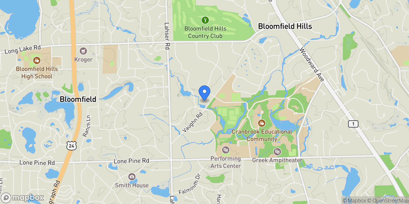Map showing 931 Vaughan Road, Bloomfield Hills, MI, 48304, USA, Bloomfield Hills, Michigan, United States.