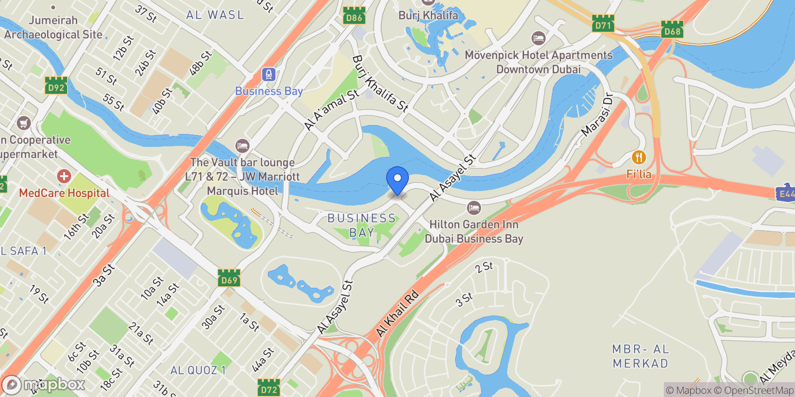 Map showing Business Bay - Dubai - United Arab Emirates, Dubai, Dubai, United Arab Emirates.