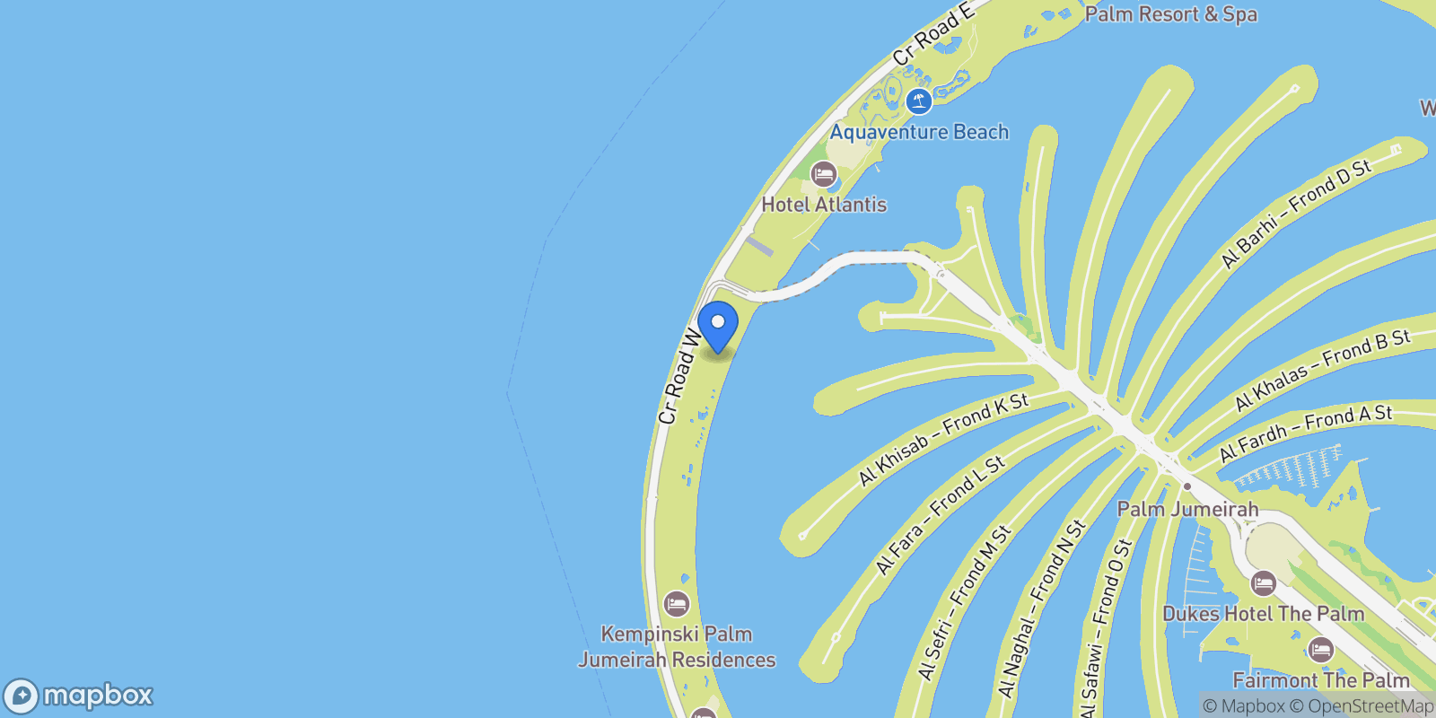 Map showing Palm Jumeirah - The Palm Jumeirah - Dubai - United Arab Emirates, Dubai, Dubai, United Arab Emirates.